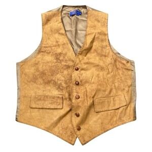 Paul Jones Vest Mens Medium Brown Faux Suede‎ Leather Western Cowboy Ranch